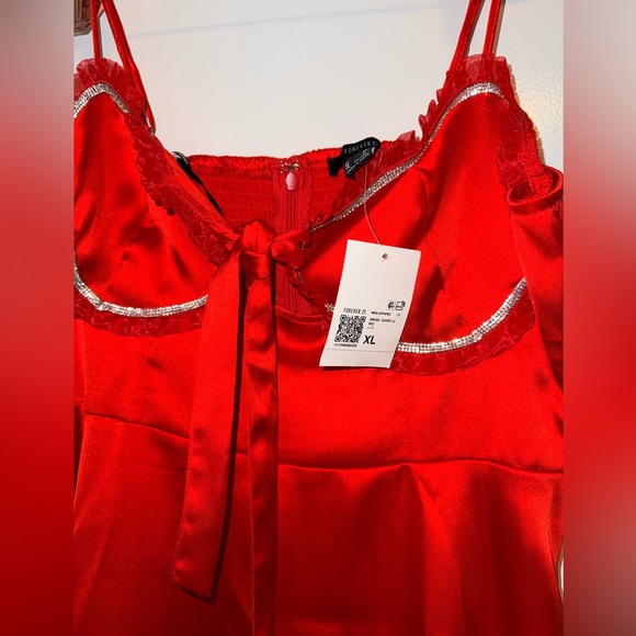 Satin Rhinestone Babydoll Mini Dress - Picture 5 of 6